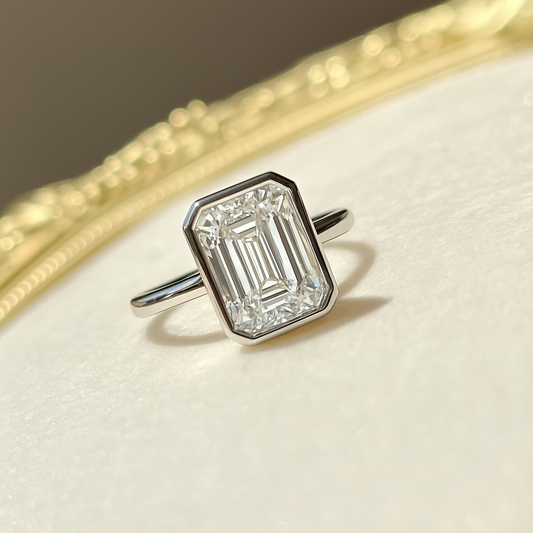 5ct Bezel Set Emerald Cut Diamond Ring
