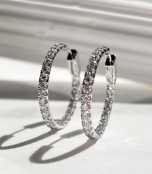 2ctw Diamond Inside Outside Hoops White Gold