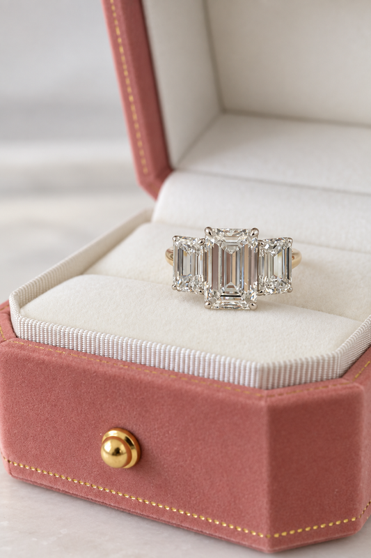 Victoria | 7ct Emerald Cut Trilogy Diamond Ring