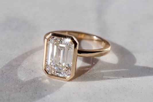 Hannah - 5ct Bezel Set Emerald Cut Diamond Ring