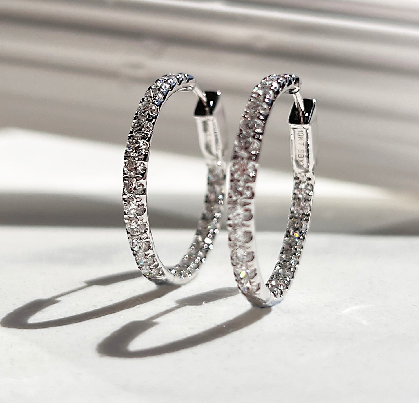 2ctw Diamond Inside Outside Hoops White Gold