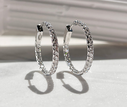 2ctw Diamond Inside Outside Hoops White Gold