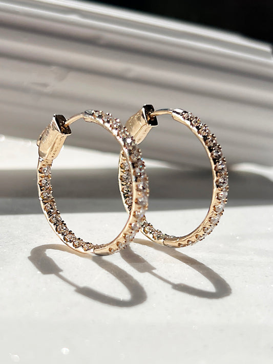 2ctw Diamond Inside Outside Hoop Earring Yellow Gold