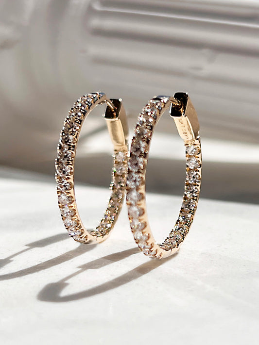 2ctw Diamond Inside Outside Hoop Earring Yellow Gold