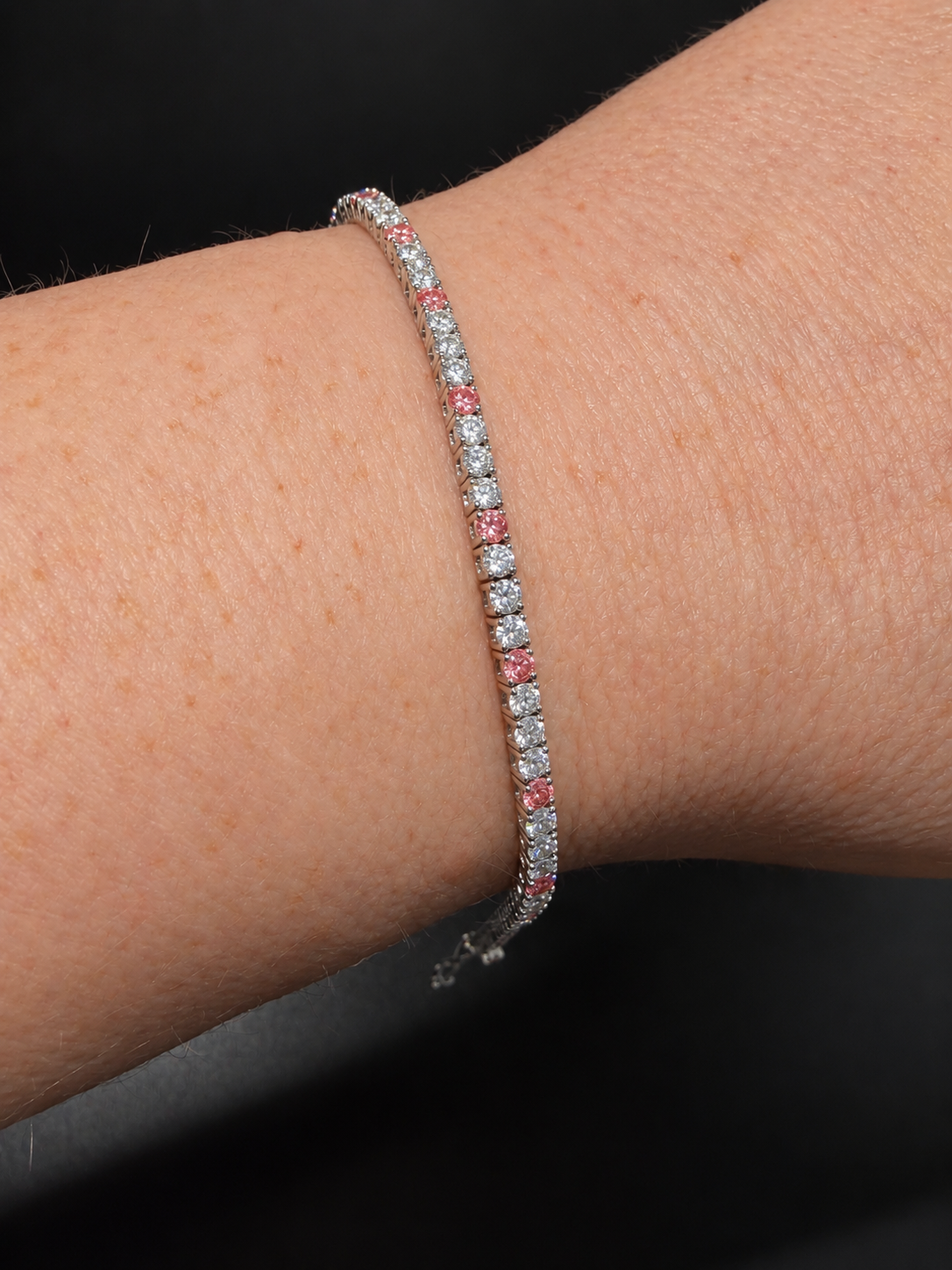 White & Pink Lab-Grown Diamond Tennis Bracelet White Gold