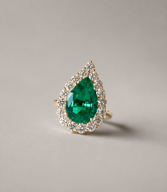 Viata| 5ct Pear Cut Columbian Emerald & Diamond Ring