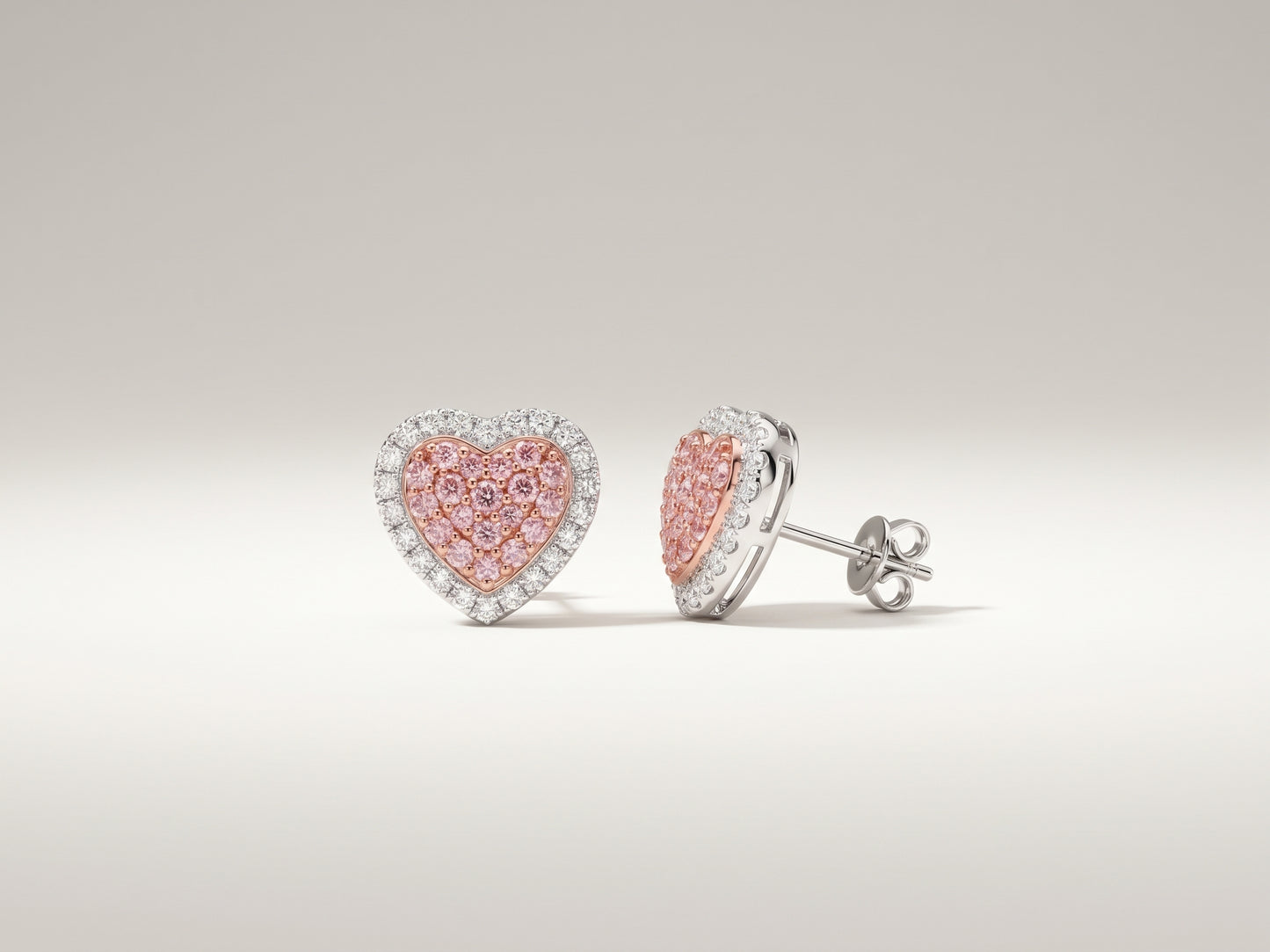 Jody | 1.00ct Pink & White Diamond Heart Earrings