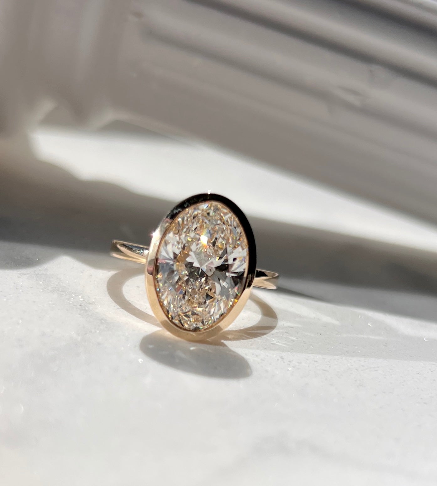 Lab-luxe™ 5.00ct Bezel Set Oval Cut Diamond Ring Yellow Gold - Custom Crafted Order