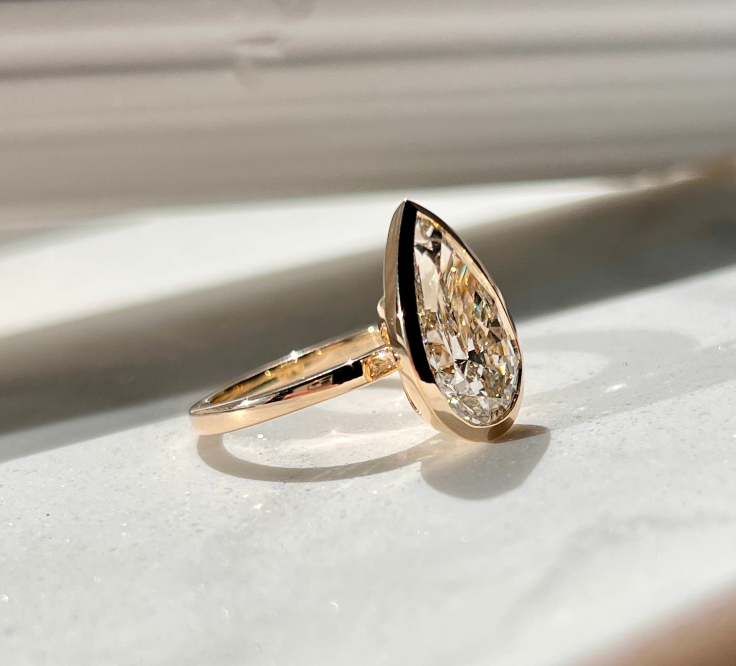 5ct Bezel Set Pear Cut Diamond Ring