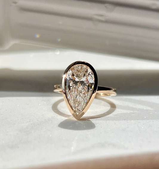5ct Bezel Set Pear Cut Diamond Ring
