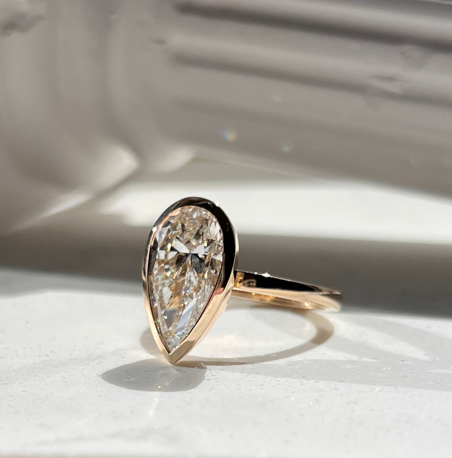 5ct Bezel Set Pear Cut Diamond Ring