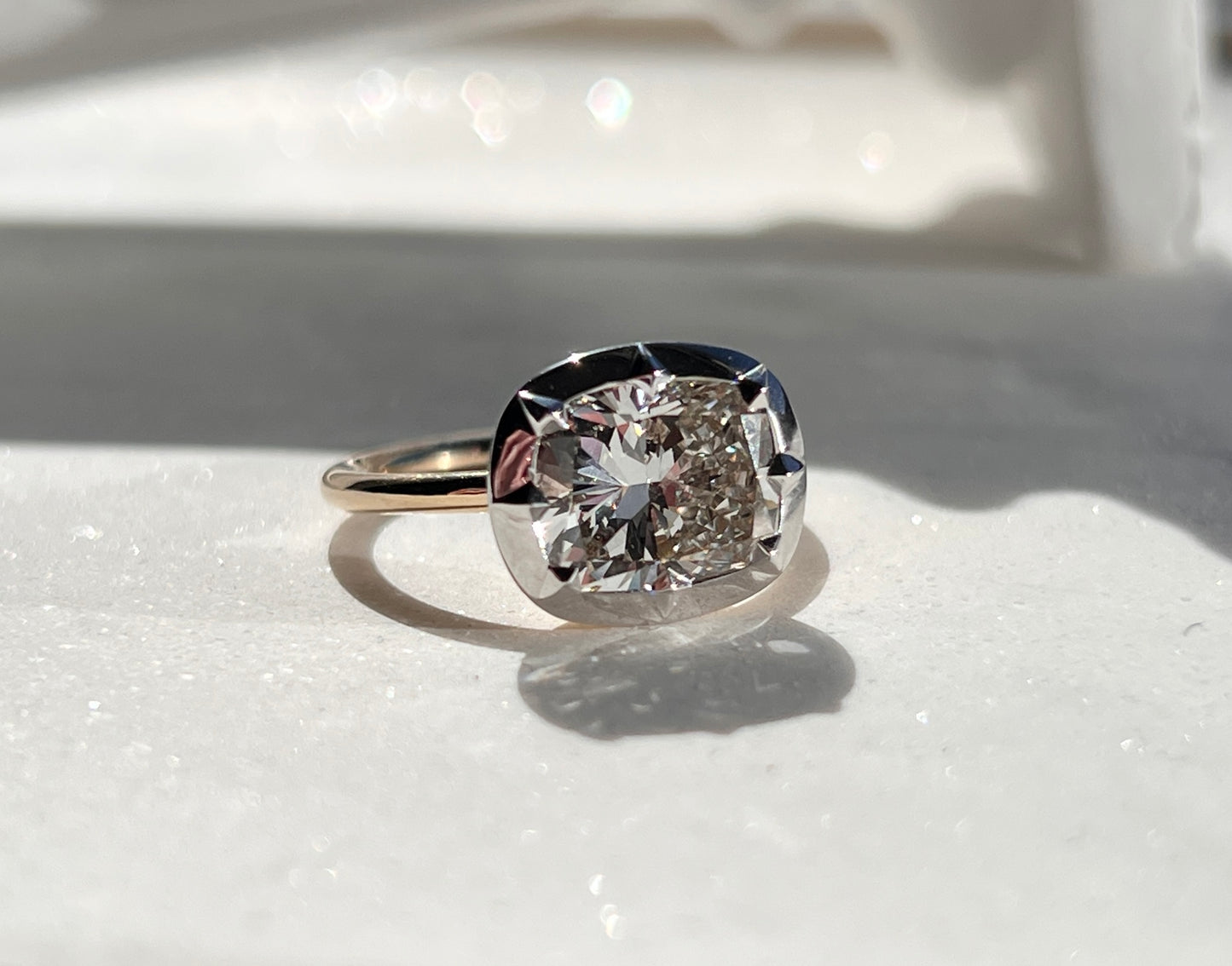 Cushion Cut East-West Georgian Cut Down Victorian Ring