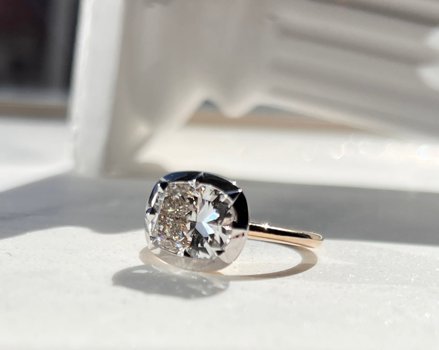 Cushion Cut East-West Georgian Cut Down Victorian Ring