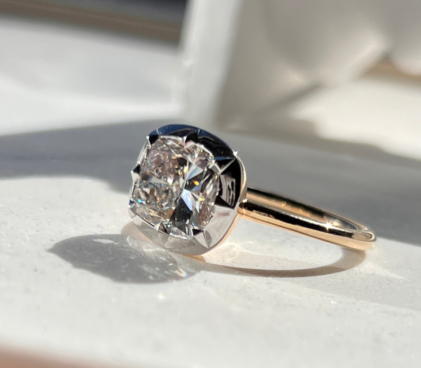 Cushion Cut East-West Georgian Cut Down Victorian Ring