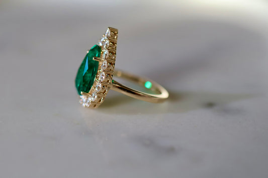5ct Pear Cut Columbian Emerald & Diamond Ring