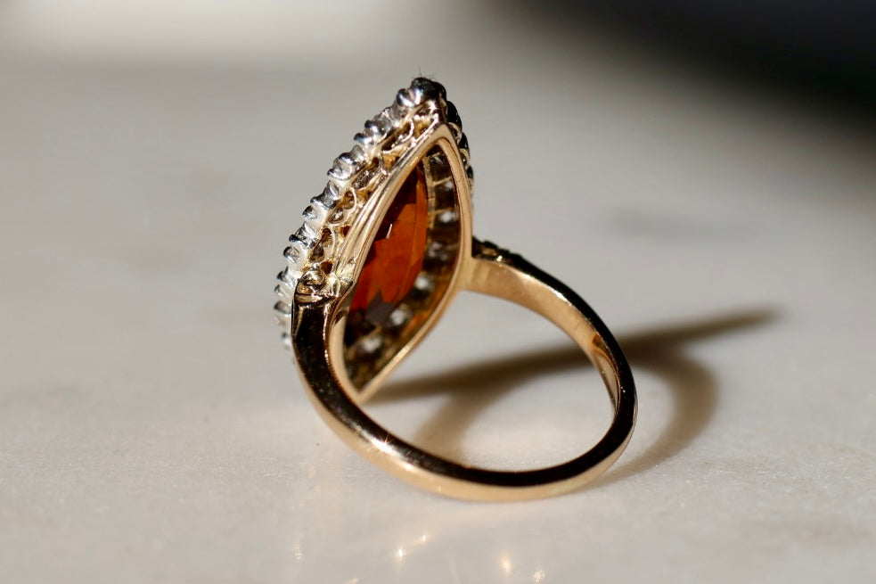 Antique Citrine & Natural Old Cut Diamond Ring