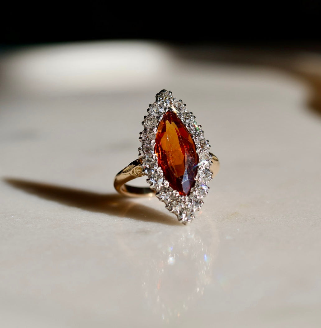 Antique Citrine & Natural Old Cut Diamond Ring