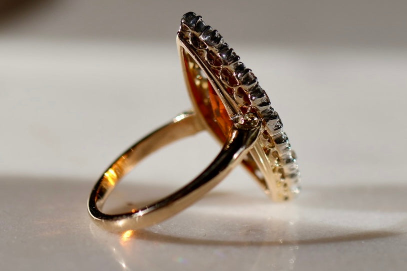 Antique Citrine & Natural Old Cut Diamond Ring
