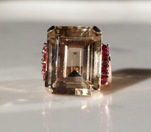Smoky Quartz & Ruby Vintage Retro Ring