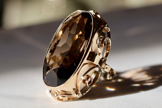 30ct Natural Smoky Quartz Yellow Gold Cocktail Ring