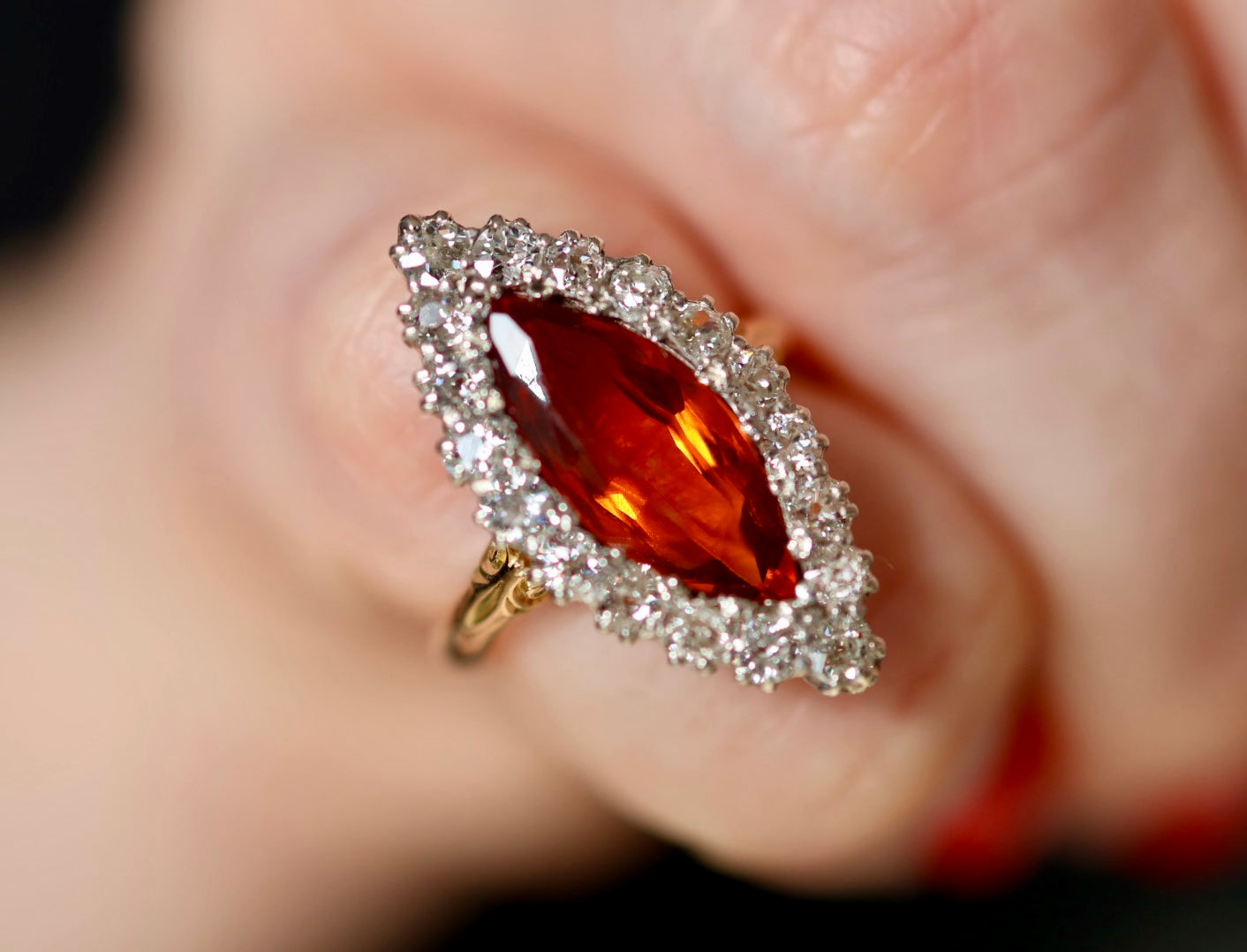 Antique Citrine & Natural Old Cut Diamond Ring