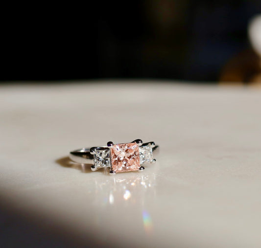 1.60ct Pink & White Princess Cut Diamond Trilogy Ring
