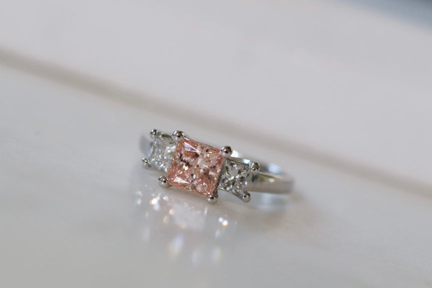 1.60ct Pink & White Princess Cut Diamond Trilogy Ring