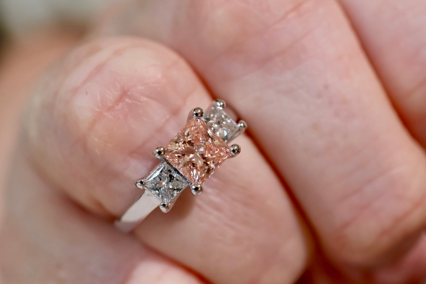 1.60ct Pink & White Princess Cut Diamond Trilogy Ring