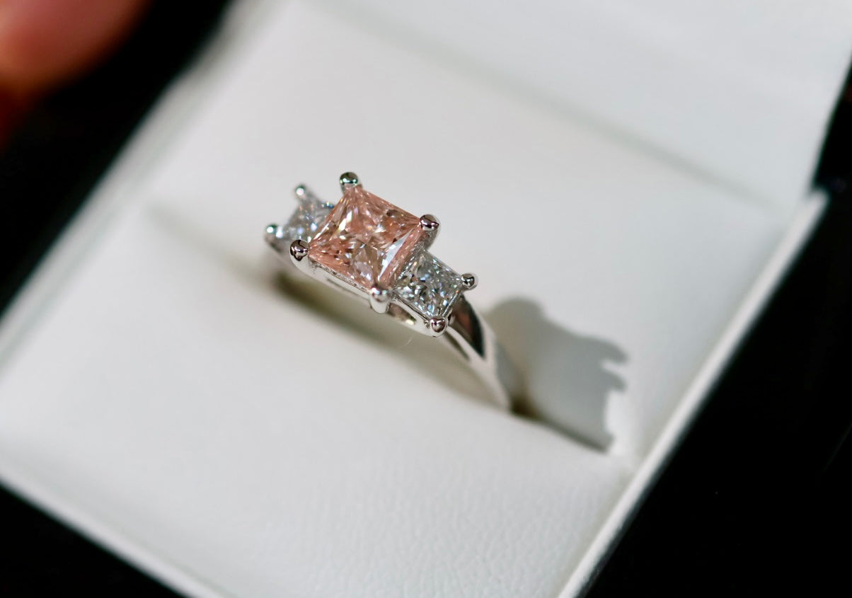 1.60ct Pink & White Princess Cut Diamond Trilogy Ring