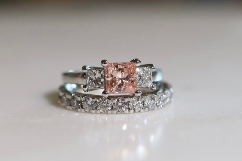 1.60ct Pink & White Princess Cut Diamond Trilogy Ring