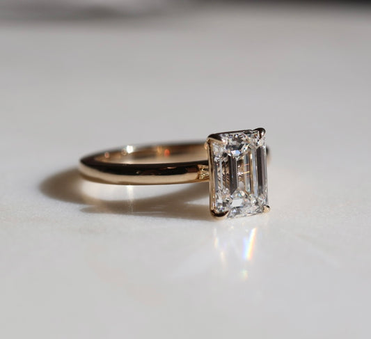 2ct Emerald Cut Diamond Solitaire Ring Yellow Gold