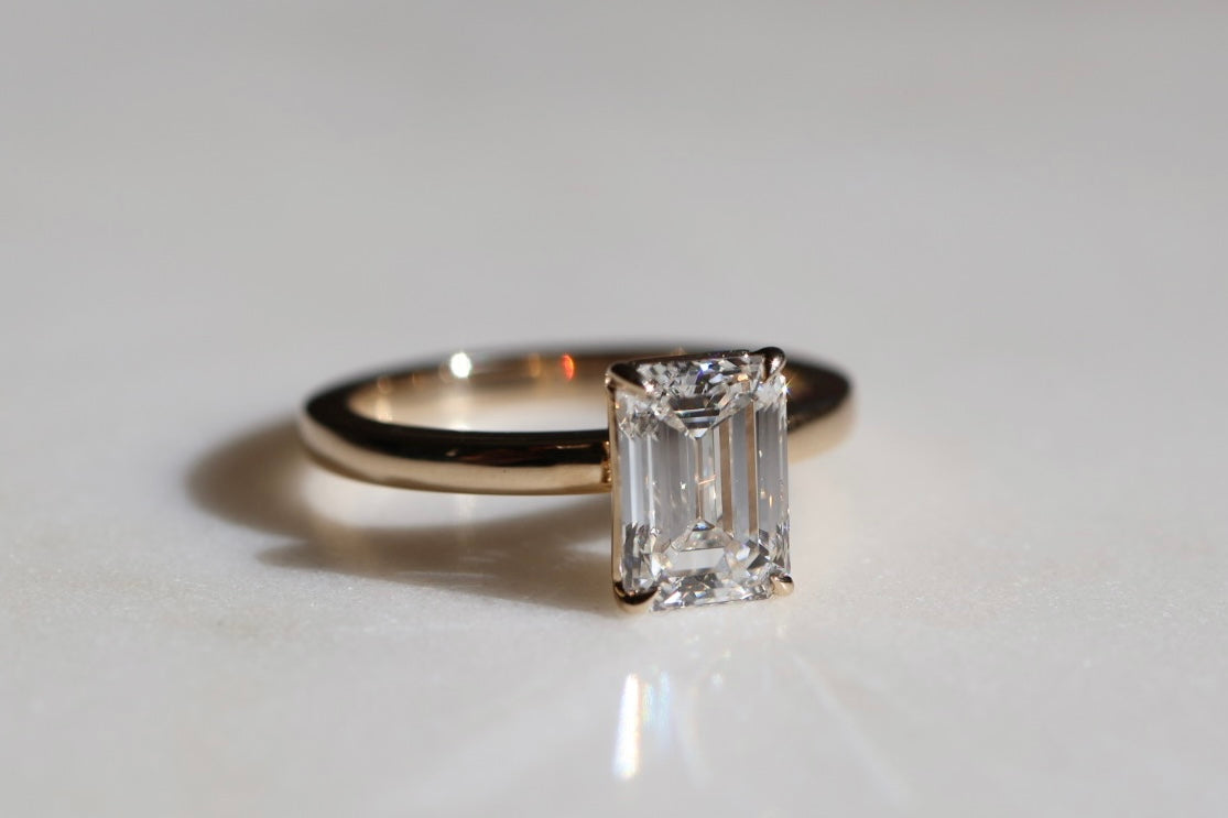 2ct Emerald Cut Diamond Solitaire Ring Yellow Gold