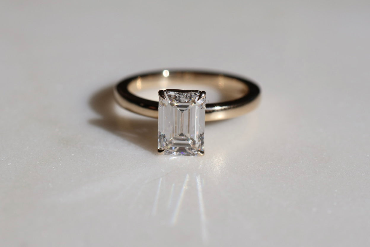 2ct Emerald Cut Diamond Solitaire Ring Yellow Gold