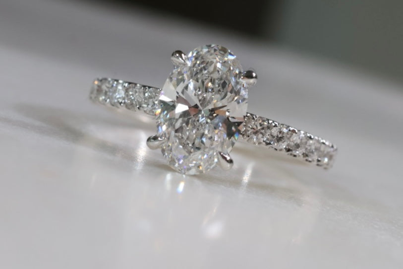 2ct Oval Solitaire Hidden Halo Ring White Gold