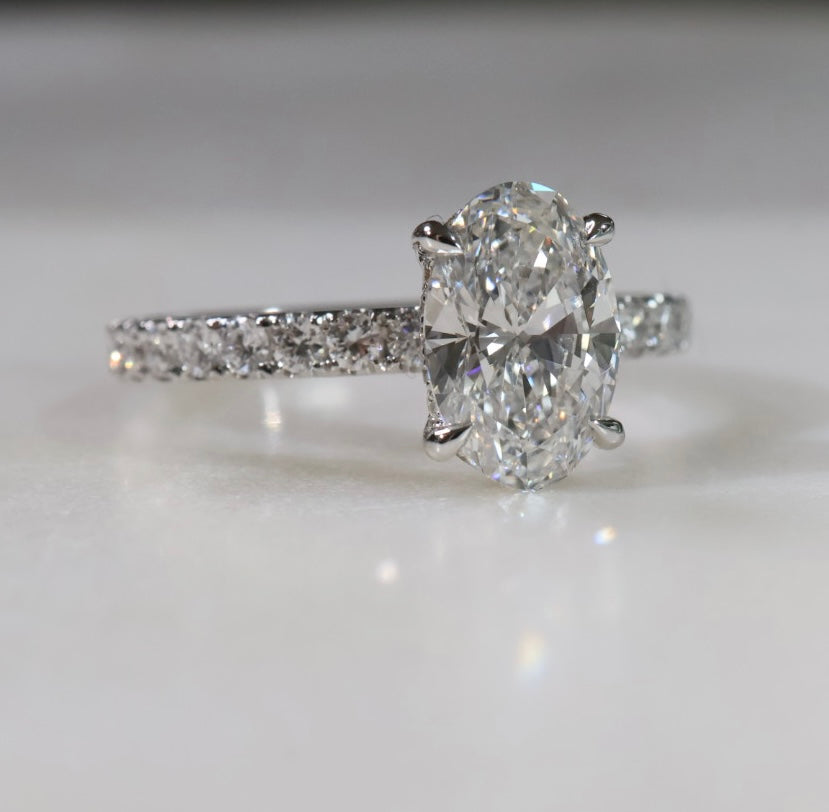 2ct Oval Solitaire Hidden Halo Ring White Gold
