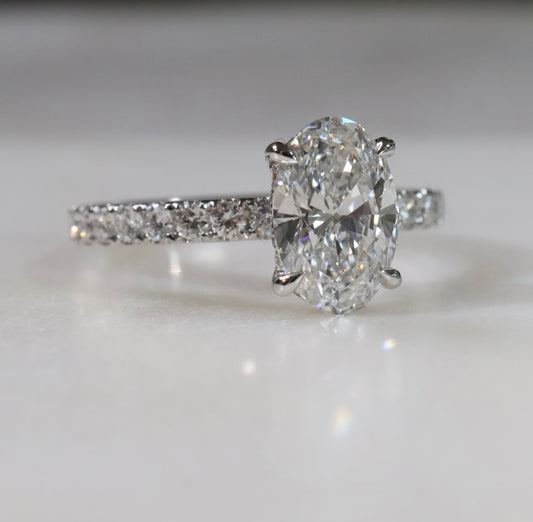 2ct Oval Solitaire Hidden Halo Ring White Gold