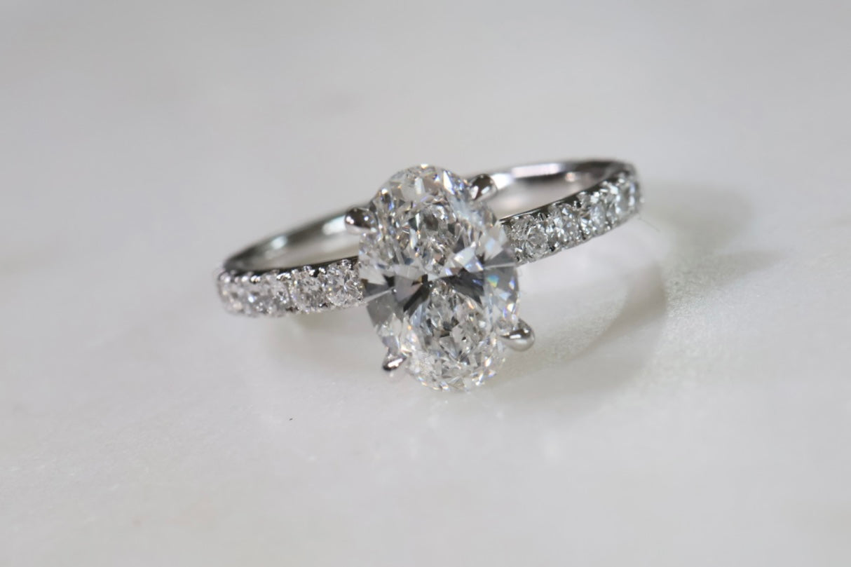 2ct Oval Solitaire Hidden Halo Ring White Gold