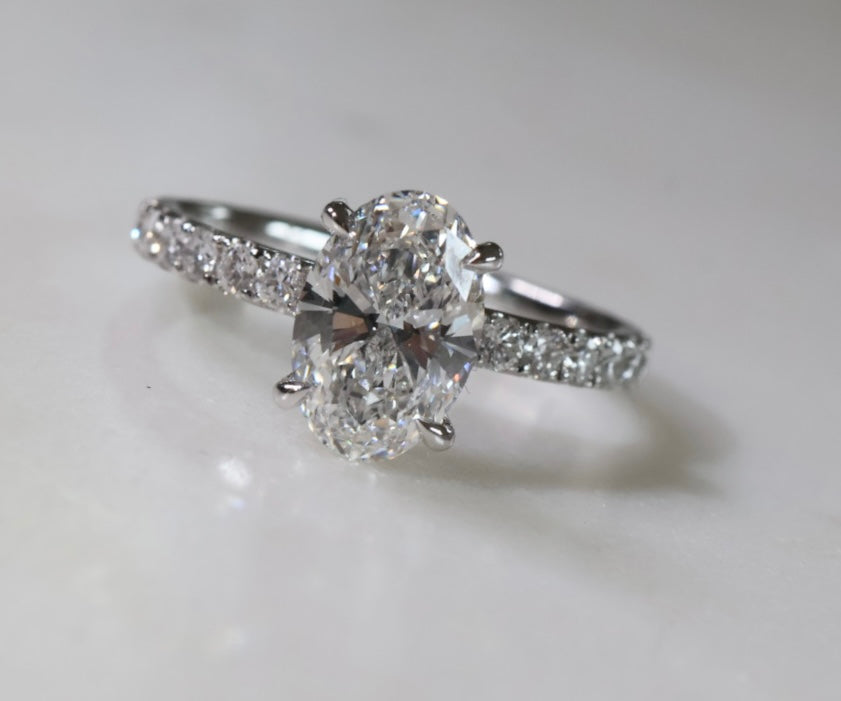 2ct Oval Solitaire Hidden Halo Ring White Gold