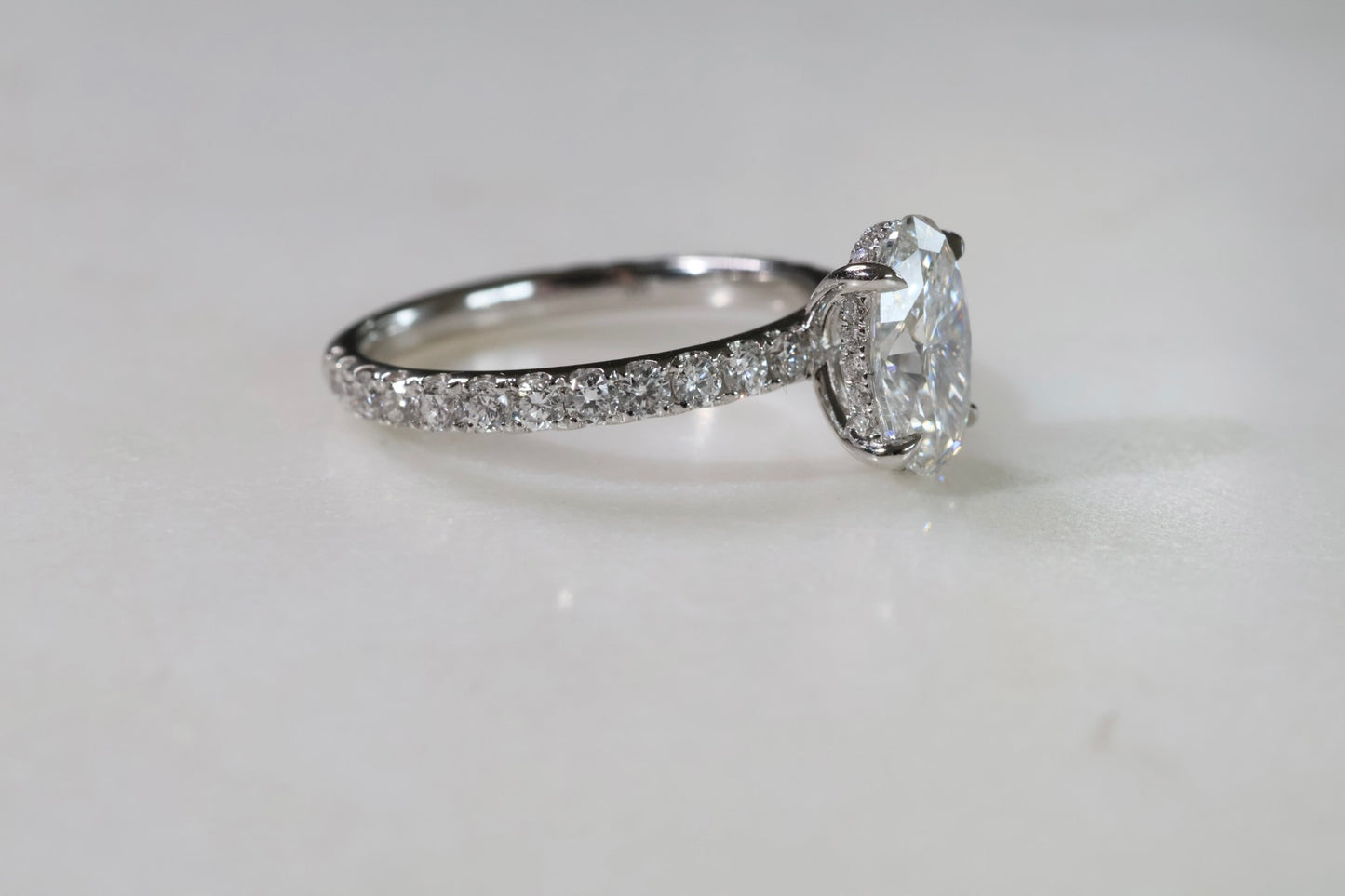 2ct Oval Solitaire Hidden Halo Ring White Gold