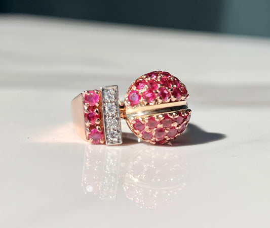 Natural Ruby & Old Cut Diamond Vintage Ring
