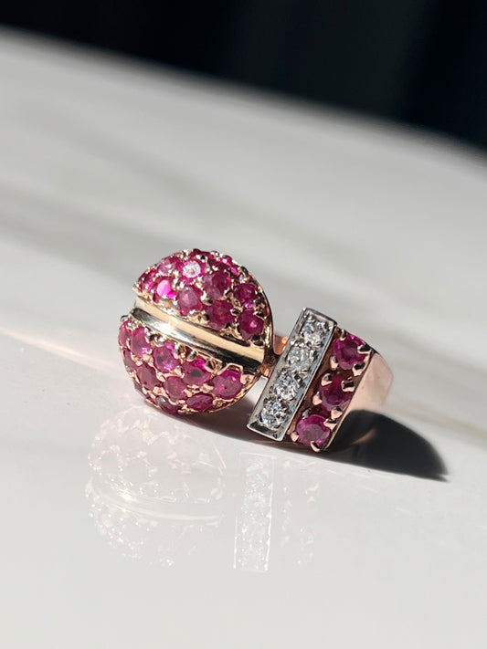 Natural Ruby & Old Cut Diamond Vintage Ring