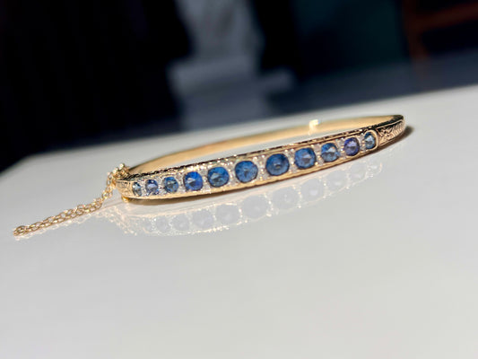 Natural Sapphire & Diamond Bangle Yellow Gold
