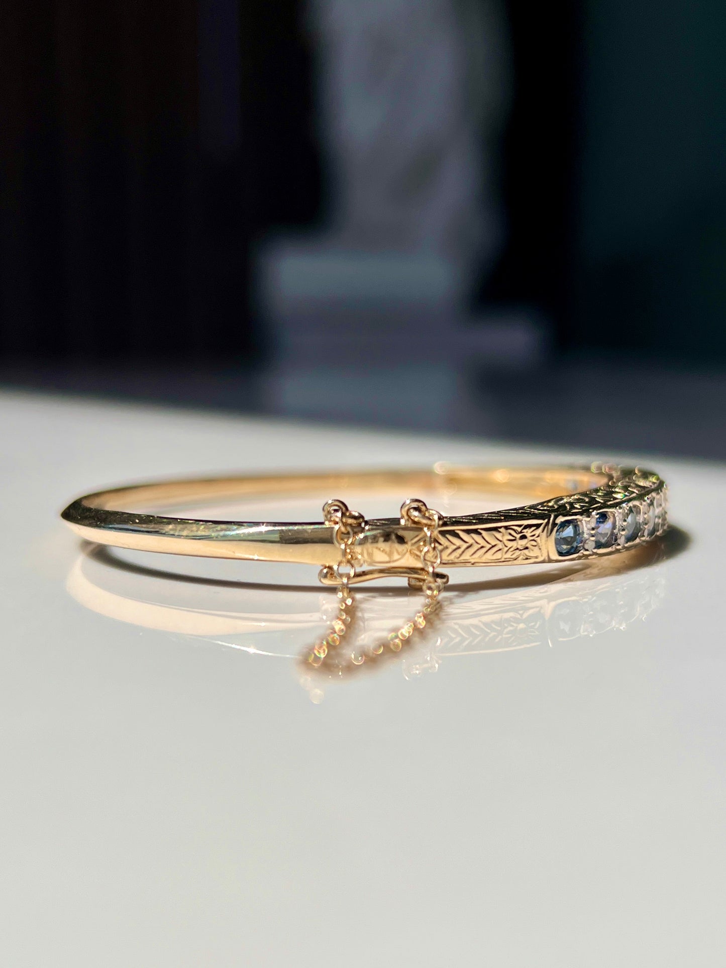 Natural Sapphire & Diamond Bangle Yellow Gold