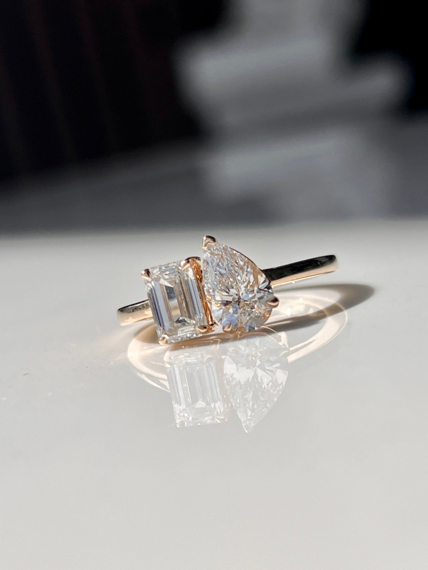 Toi et Moi 1.75ct Pear & Emerald Cut Ring