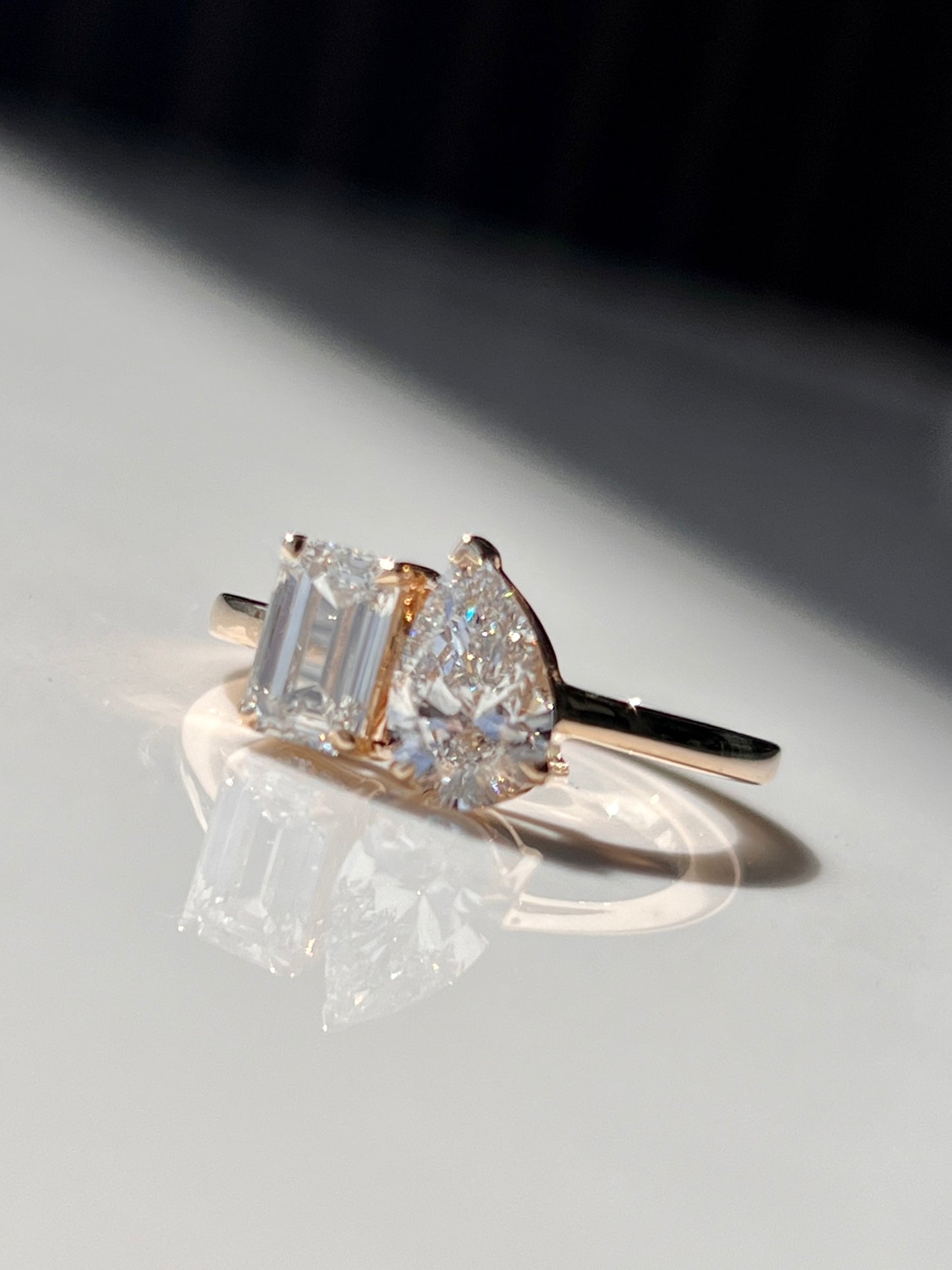 Toi et Moi 1.75ct Pear & Emerald Cut Ring