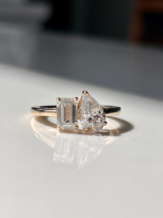Toi et Moi 1.75ct Pear & Emerald Cut Ring