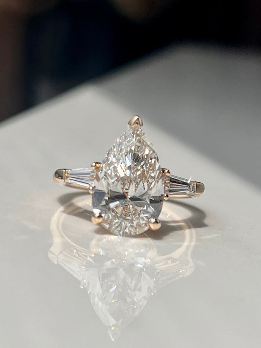 5ct Pear & Baguette Diamond Ring