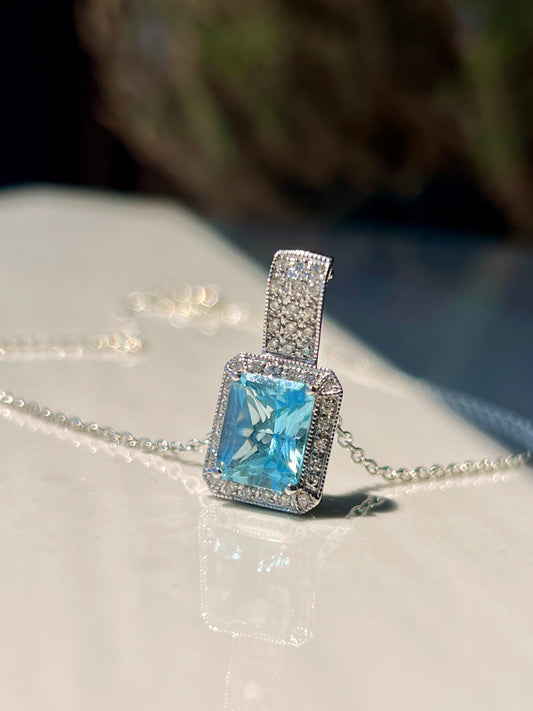 3ct Radiant Cut Topaz & Diamond Enhancer White Gold