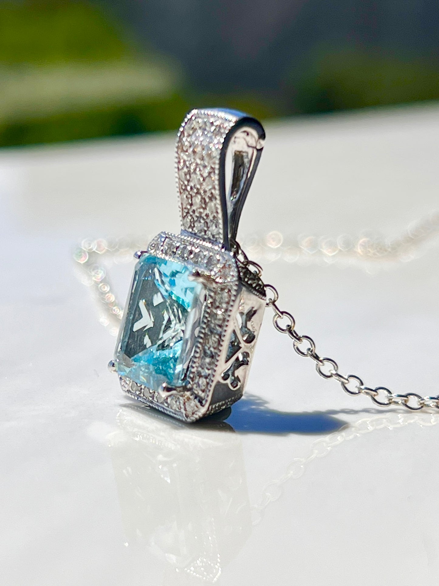 3ct Radiant Cut Topaz & Diamond Enhancer White Gold