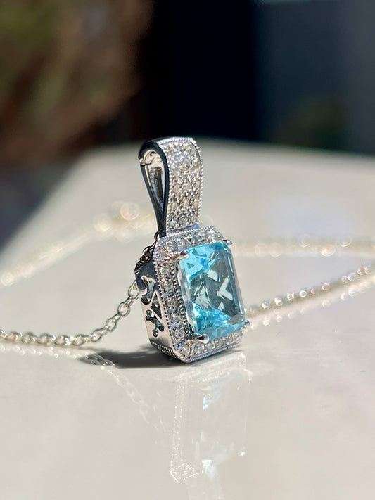 3ct Radiant Cut Topaz & Diamond Enhancer White Gold